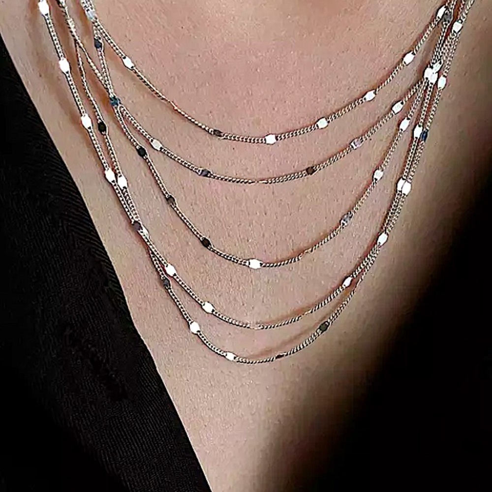 Sterling Silver Multilayer Minimalist Necklace - Picture 3 of 6